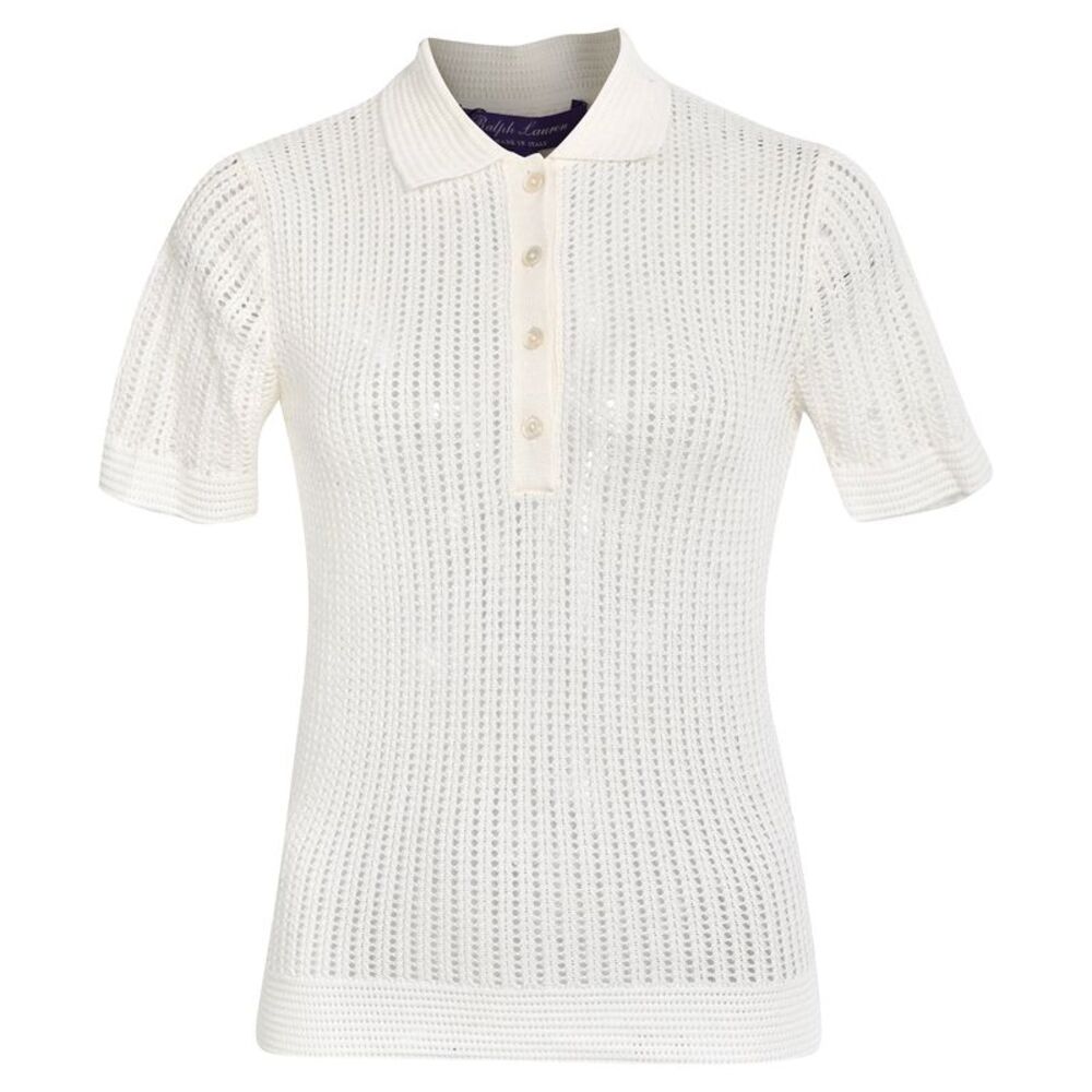 Ralph Lauren Pointelle-Knit Polo Sweater in White Cotton